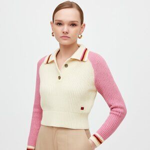 BDG Taylor Cropped Knit Sweater Size S Long Sleeve Cotton Blend Preppy Feminine